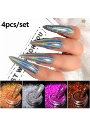 4pcs/set Nail Glitter Powder Silver Iridescent Efffect Sequins Nail Art Foils Nail Art Chrome Pigment Decoration