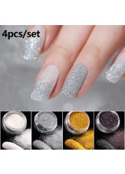 4pcs/set Nail Glitter Powder Silver Iridescent Efffect Sequins Nail Art Foils Nail Art Chrome Pigment Decoration