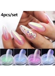 4pcs/set Nail Glitter Powder Silver Iridescent Efffect Sequins Nail Art Foils Nail Art Chrome Pigment Decoration