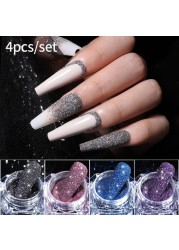 4pcs/set Nail Glitter Powder Silver Iridescent Efffect Sequins Nail Art Foils Nail Art Chrome Pigment Decoration