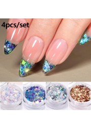 4pcs/set Nail Glitter Powder Silver Iridescent Efffect Sequins Nail Art Foils Nail Art Chrome Pigment Decoration