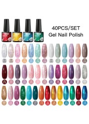 Mtssii 25/60pcs Color Gel Nail Polish Set Glitter Sequins Gel Soak Off UV Gel Semi Permanent Base and Top Coat Nail Art Gel Kits