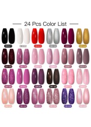 Mtssii 25/60pcs Color Gel Nail Polish Set Glitter Sequins Gel Soak Off UV Gel Semi Permanent Base and Top Coat Nail Art Gel Kits