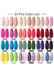 Mtssii 25/60pcs Color Gel Nail Polish Set Glitter Sequins Gel Soak Off UV Gel Semi Permanent Base and Top Coat Nail Art Gel Kits