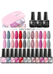 Mtssii 25/60pcs Color Gel Nail Polish Set Glitter Sequins Gel Soak Off UV Gel Semi Permanent Base and Top Coat Nail Art Gel Kits