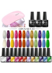 Mtssii 25/60pcs Color Gel Nail Polish Set Glitter Sequins Gel Soak Off UV Gel Semi Permanent Base and Top Coat Nail Art Gel Kits