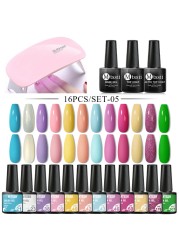 Mtssii 25/60pcs Color Gel Nail Polish Set Glitter Sequins Gel Soak Off UV Gel Semi Permanent Base and Top Coat Nail Art Gel Kits