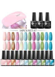 Mtssii 25/60pcs Color Gel Nail Polish Set Glitter Sequins Gel Soak Off UV Gel Semi Permanent Base and Top Coat Nail Art Gel Kits