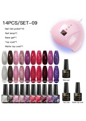 Mtssii 25/60pcs Color Gel Nail Polish Set Glitter Sequins Gel Soak Off UV Gel Semi Permanent Base and Top Coat Nail Art Gel Kits