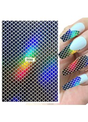 1 Sheet Nail Art Holographic Fish Scales Shaped Sticker Self Adhesive 12 Colors Nail Foil Decals Manicure Adhesive Laser Decals