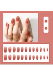 24pcs/box full cover fake press on nails matte yellow pure acrylic frosted ballerina acrylic for nails for women free shipping