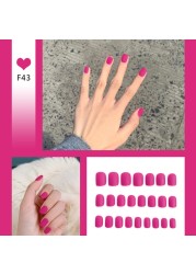 24pcs/box full cover fake press on nails matte yellow pure acrylic frosted ballerina acrylic for nails for women free shipping