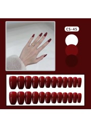 24pcs/box full cover fake press on nails matte yellow pure acrylic frosted ballerina acrylic for nails for women free shipping