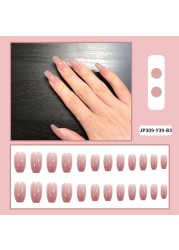 24pcs/box full cover fake press on nails matte yellow pure acrylic frosted ballerina acrylic for nails for women free shipping