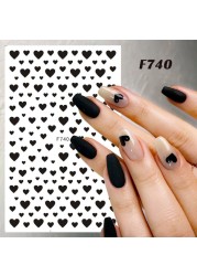 3pcs 3D Nail Stickers Nail Design Black Heart Self-adhesive Slider Letter Nail Art Decorations Stars Decals Manicure Accessories