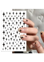 3pcs 3D Nail Stickers Nail Design Black Heart Self-adhesive Slider Letter Nail Art Decorations Stars Decals Manicure Accessories