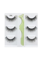 3 Pairs - Faux Mink Hair False Eyelashes With Eyelash Curler 3D Soft Eye Lashes Extension Fluffy False Eyelashes Eye Makeup Tools