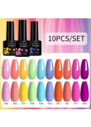 LILYCUTE 10pcs/set Pink Nude Gel Nail Polishing Kit Glitter Sequins Semi Permanent Soak Off UV Led Colorful DIY Nail Art Polish