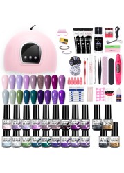 LILYCUTE Nail Gel Polish Set All For Manicure UV LED Dryer Lamp Kit With 18/12pcs Semi-Permanent Soak Off Nail Art Tool Set