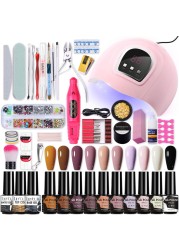 LILYCUTE Nail Gel Polish Set All For Manicure UV LED Dryer Lamp Kit With 18/12pcs Semi-Permanent Soak Off Nail Art Tool Set