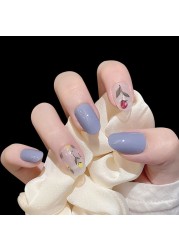 24pcs/box wholesale fake nails press on for women bride white flower designs false nail tips full cover acrylic false nails