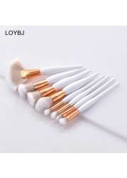 Loebig 8/10/15 Makeup Brushes Set White Gold Cosmetic Brush Powder Foundation Blush Brushes Contour Eyeshadow Eyebrow Fan Beauty Tools