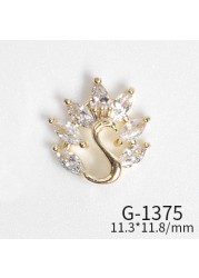 10pcs/lot 3D Luxury Moon Crane Zircon Crystals Rhinestones Pearl Nail Art Jewelry Nail Decorations Accessories Charms Supplies