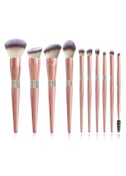 Loebig 10pcs Diamond Makeup Brushes Set Cosmetic Blending Tool Powder Foundation Blush Highlighting Eyeshadow Eyebrow Eyelash Brush