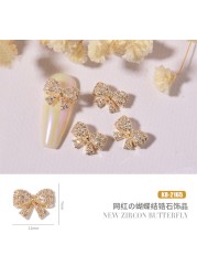 3pcs new nail art bow zircon jewelry metal micro set color preserved luxury pearl necklace love nail stick diamond jewelry