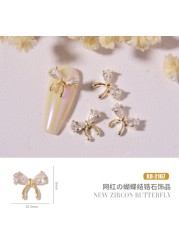 3pcs new nail art bow zircon jewelry metal micro set color preserved luxury pearl necklace love nail stick diamond jewelry