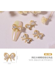 3pcs new nail art bow zircon jewelry metal micro set color preserved luxury pearl necklace love nail stick diamond jewelry