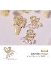 3pcs new nail art bow zircon jewelry metal micro set color preserved luxury pearl necklace love nail stick diamond jewelry