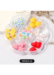 1 Box of 7 Nail Art Decorations Bow Aurora Bear Butterfly Rhinestone Pearl Mixed Set Box DIY Nail Decoration designer charms