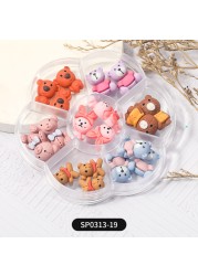 1 Box of 7 Nail Art Decorations Bow Aurora Bear Butterfly Rhinestone Pearl Mixed Set Box DIY Nail Decoration designer charms