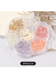 1 Box of 7 Nail Art Decorations Bow Aurora Bear Butterfly Rhinestone Pearl Mixed Set Box DIY Nail Decoration designer charms