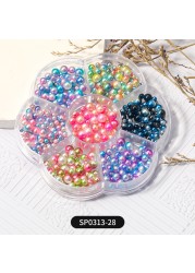 1 Box of 7 Nail Art Decorations Bow Aurora Bear Butterfly Rhinestone Pearl Mixed Set Box DIY Nail Decoration designer charms