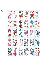 Women Temporary Tattoo Sticker Pink Butterfly Flower Feather Lotus 3D Fake Tattoo Body Hands Arm Leg Temporary Tattoos Femme