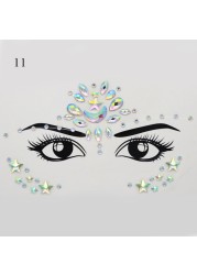 3D Sexy Face Tattoo Stickers Face Decoration Temporary Tattoo Glitter Fake Tattoo Rhinestones for Woman Party Face Jewelry Tattoo