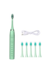 5 Mode Electric Toothbrush For Women Men Child With 6 Replacement Toothbrush Head USB Rechargeable Waterproof Sonic Toothbrush