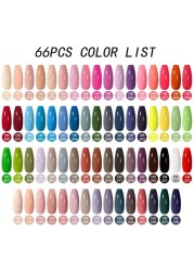 Mtssii 60pcs Color Gel Nail Polish Set Glitter Nail Sequins Gel Soak Off UV Gel Semi Permanent Base Top Gel Nail Art Salon Kits