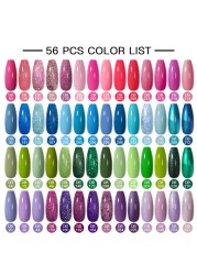 Mtssii 60pcs Color Gel Nail Polish Set Glitter Nail Sequins Gel Soak Off UV Gel Semi Permanent Base Top Gel Nail Art Salon Kits