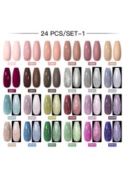 Mtssii 60pcs Color Gel Nail Polish Set Glitter Nail Sequins Gel Soak Off UV Gel Semi Permanent Base Top Gel Nail Art Salon Kits