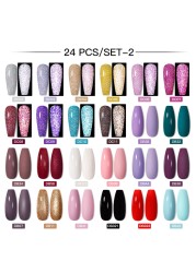 Mtssii 60pcs Color Gel Nail Polish Set Glitter Nail Sequins Gel Soak Off UV Gel Semi Permanent Base Top Gel Nail Art Salon Kits