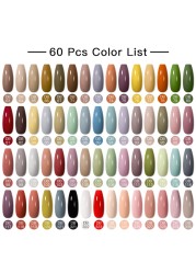 Mtssii 60pcs Color Gel Nail Polish Set Glitter Nail Sequins Gel Soak Off UV Gel Semi Permanent Base Top Gel Nail Art Salon Kits