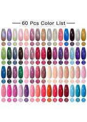 Mtssii 60pcs Color Gel Nail Polish Set Glitter Nail Sequins Gel Soak Off UV Gel Semi Permanent Base Top Gel Nail Art Salon Kits