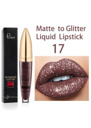 18 Color Matte To Glitter Shimmer Liquid Lipstick Shiny Diamond Lip Gloss Waterproof Long Lasting Pearl Lipgloss Women Lips Makeup