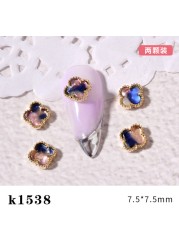 3pcs New Japanese Manicure Metal Amber Four-leaf Clover Shell Butterfly Manicure Gold Edge Irregular Gemstone Jewelry