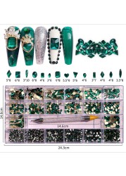 Luxury Box Shiny Diamond Nail Art Rhinestone Crystal Glass Set Decorations Set 1pcs Pick up Pen in Grids Box 21 Shapes of 2500pcs