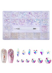 Luxury Box Shiny Diamond Nail Art Rhinestone Crystal Glass Set Decorations Set 1pcs Pick up Pen in Grids Box 21 Shapes of 2500pcs