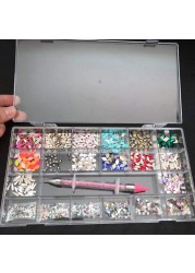 Luxury Box Shiny Diamond Nail Art Rhinestone Crystal Glass Set Decorations Set 1pcs Pick up Pen in Grids Box 21 Shapes of 2500pcs